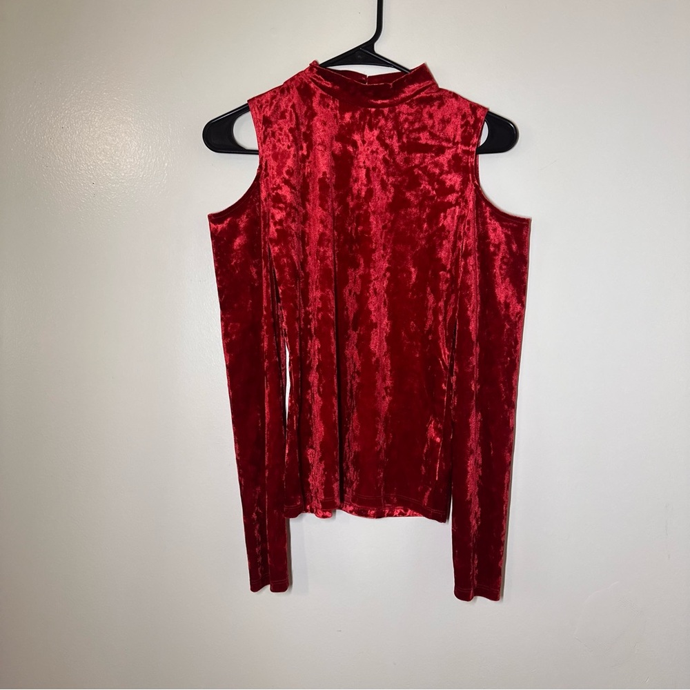 Mossimo Supply Co. Red Velvet Cold Shoulder Blouse